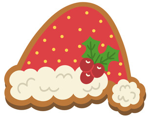 Santa Hat Gingerbread Cookie Hand Drawn Vector Illustration