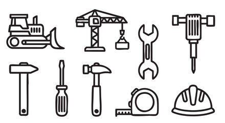 Obraz premium Construction and Repair Tools Black and White Icons Set Illustration