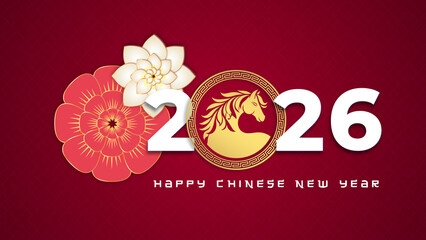 Chinese New Year 2026 Greeting for Golden Horse Zodiac with Floral Decoration