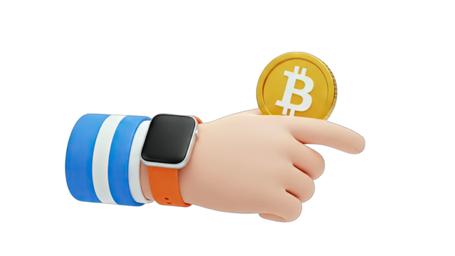 Hand Holding Bitcoin Coin with Smartwatch - Powered by Adobe