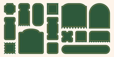 Elegant green ticket and sticker frames with decorative borders. Design elements for vintage designs, labels, invitations, menus and stylish text layouts.