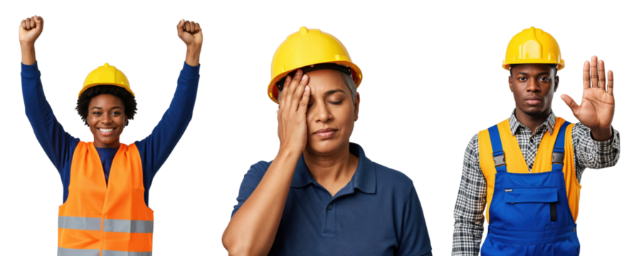 Three diverse engineers in hard hats - Powered by Adobe