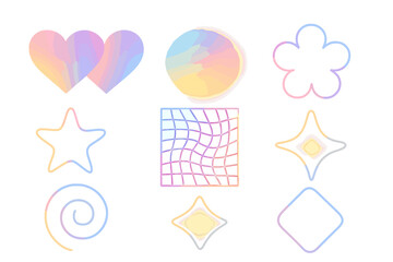 Abstract pastel geometric shapes and icons with soft colorful gradients