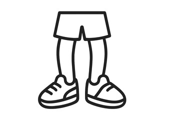 Outline drawing of human legs wearing shorts and athletic footwear