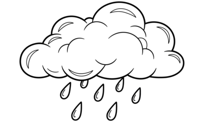 Outline of a rain cloud with falling raindrops on transparent