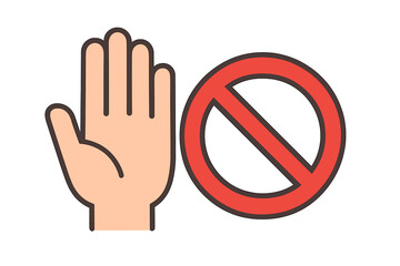 Obraz premium Raised hand and prohibition sign combination for stop and warning