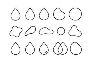 Set of abstract liquid drop and blob outline shapes for design elements