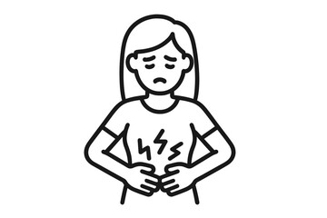 Woman suffering from stomach pain and abdominal cramps symptom