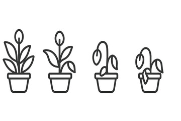 Potted houseplant condition icons depicting healthy and wilting growth stages