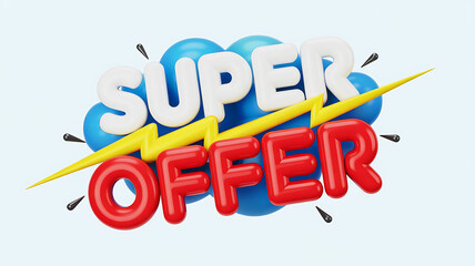 Super offer 3d render with lightning bolt for sales promotion