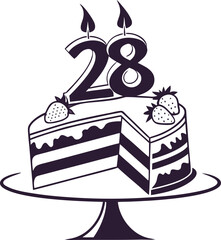 A simple silhouette of a birthday cake with a number on top