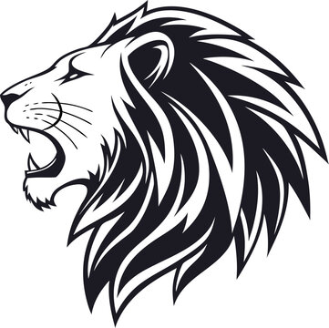 Detailed silhouette of a lion head icon on a white background