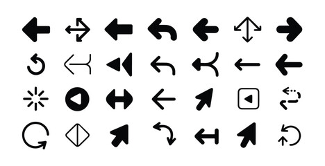 Collection of modern black arrow icons set for web design user interface and navigation purposes
