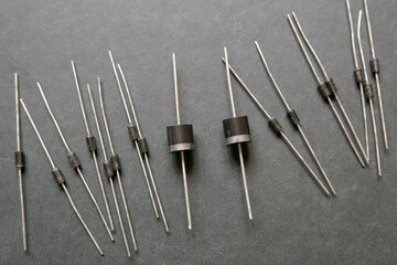 Set of diodes. Semiconductor components.Focused on big ones.