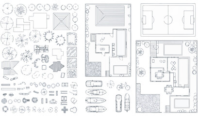 Set of Top View Architectural and Landscape Design Symbols Vector Collection for Plan Drawing © sweet.love.com
