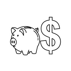 Obraz premium Finance piggy bank and dollar sign illustration, saving money concept, simple black outline graphic design