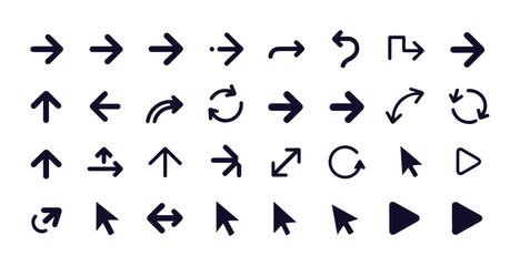 Set of modern arrows in various shapes and directions isolated on white background digital design elements