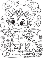 Cute Baby Dragon Sitting on a Cloud Coloring Page
