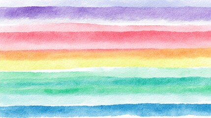 Bright watercolor rainbow stripes painted in soft blended pastel hues creating cheerful artistic background design perfect for creative projects patterns and decoration on white background