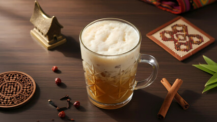 Hot chocolate and coffee latte with whipped cream and cinnamon sticks in a cozy setting