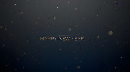 Fototapeta premium Happy New Year background with dark gradient (charcoal to deep blue), subtle gold particles, premium minimal luxury style