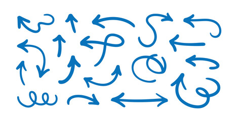 Hand drawn doodle arrows set sketch up arrow left arrow right arrow curved arrow down arrow