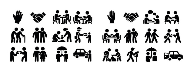 Icons of human interaction: helping hands, family support, community care