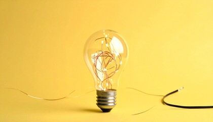 Glowing LED String Light Bulb Hanging Against Solid Yellow Background