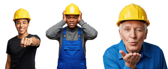 Three construction workers or engineers in hard hats