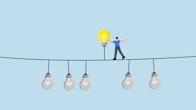 Difference idea innovation, 4k animation of businessman discover bright lightbulb from difference others.