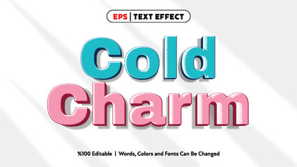 Cold Charm text effect with editable blue and pink retro style vector design for creative projects and graphic artworks