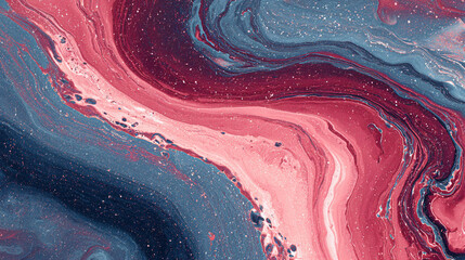 Photorealistic Abstract Swirling Liquid Paint in Red, Pink, Blue, and Cream with Glitter, Generative AI
