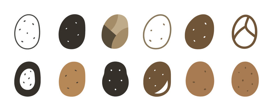 Assorted geometric potato illustration set with varied patterns and colors