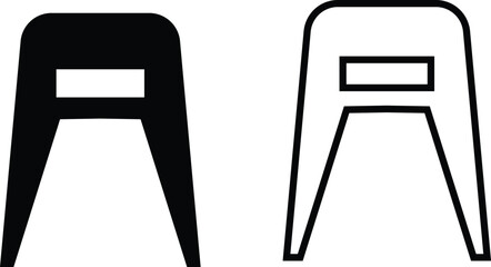 Furniture and chair icons set, collection of sofa, armchair, dining chair bar stool lounge seat, director chair table and seating symbols in solid and outline vector isolated on transparent background