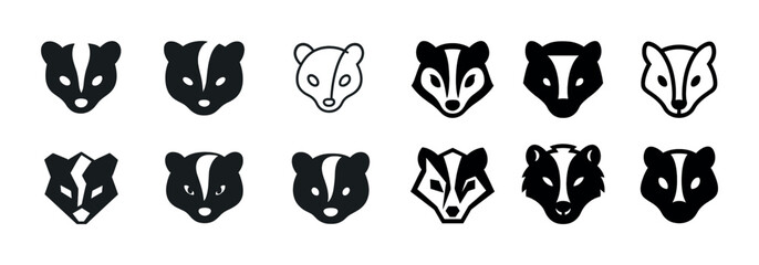 Set of stylized badger icons in various artistic designs © Настя Шевчук