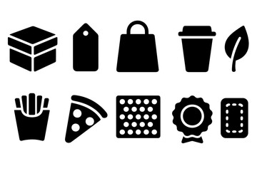 Shopping, food, and nature solid icon set for versatile use