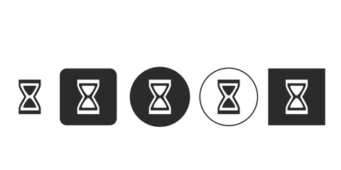 Black and white hourglass timer icon set for user interface design | Vector symbol representing loading or waiting time on websites | Modern monochrome sand clock indicator glyphs for apps