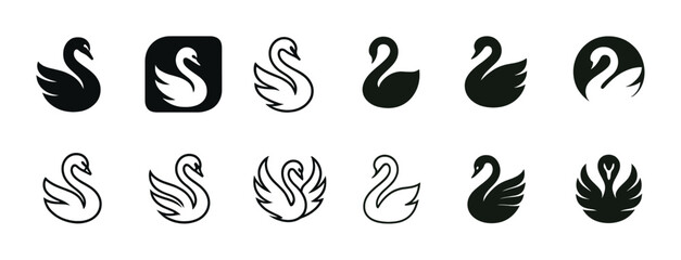 Elegant swan silhouette icons collection in black and white © Настя Шевчук