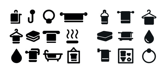 Set of various towel rack icons in black and white