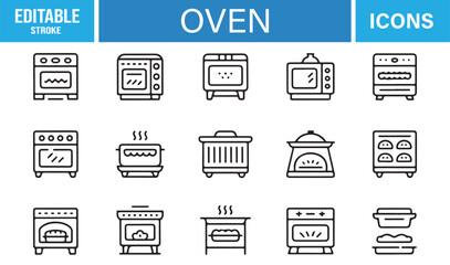 Fototapeta premium Stylish Minimal Icons for Household Ovens Featuring Heating Elements, Grilling Modes, Steam Indicators, and Baking Units