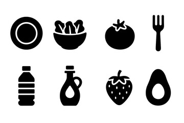 Food and kitchen solid icon set. Meal, cooking essentials collection for chefs