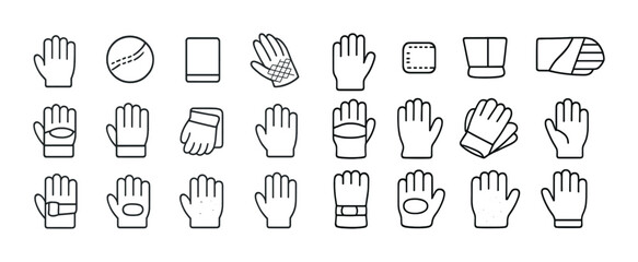 Fototapeta premium Collection of various glove icons in simple outline style