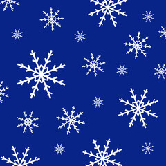 Snowflakes random pattern on blue background. Vector illustration banner.