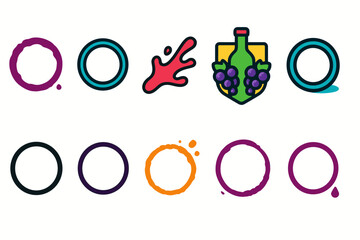 Naklejka premium Wine, beverage filled icon set. Grapes, bottle, splash icons collection.
