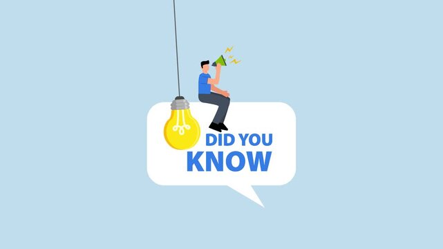 Did you know, 4k animation of man talk on megaphone on did you know speech bubble.