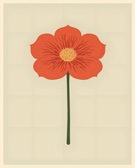 Red Wildflower Botanical Illustration on Soft Canvas 