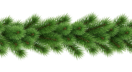 Realistic christmas tree branch garland border decoration isolated on transparent background