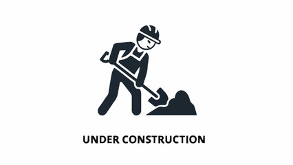 Fototapeta premium Under construction icon, silhouette of a worker with a hard hat and shovel digging a mound, symbolizing ongoing development or website maintenance