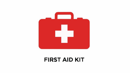 Fototapeta premium First aid kit red box with white cross medical equipment emergency health care treatment vector illustration isolated white background concept medicine help hospital