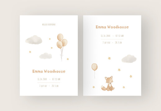 2 Warm Nursery Birth Cards